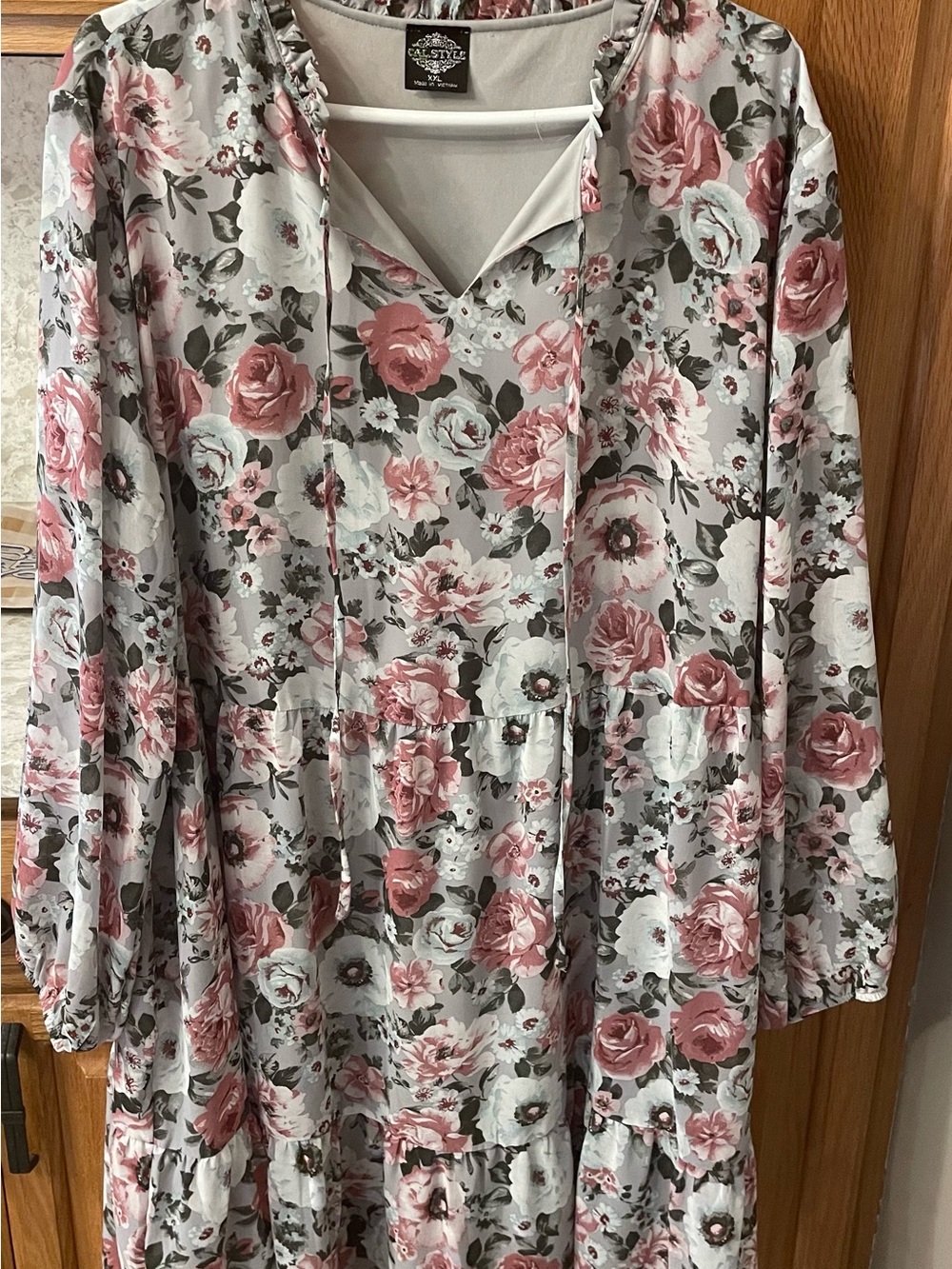 Floral Long Sleeve Tiered Dress - Pink/green Floral